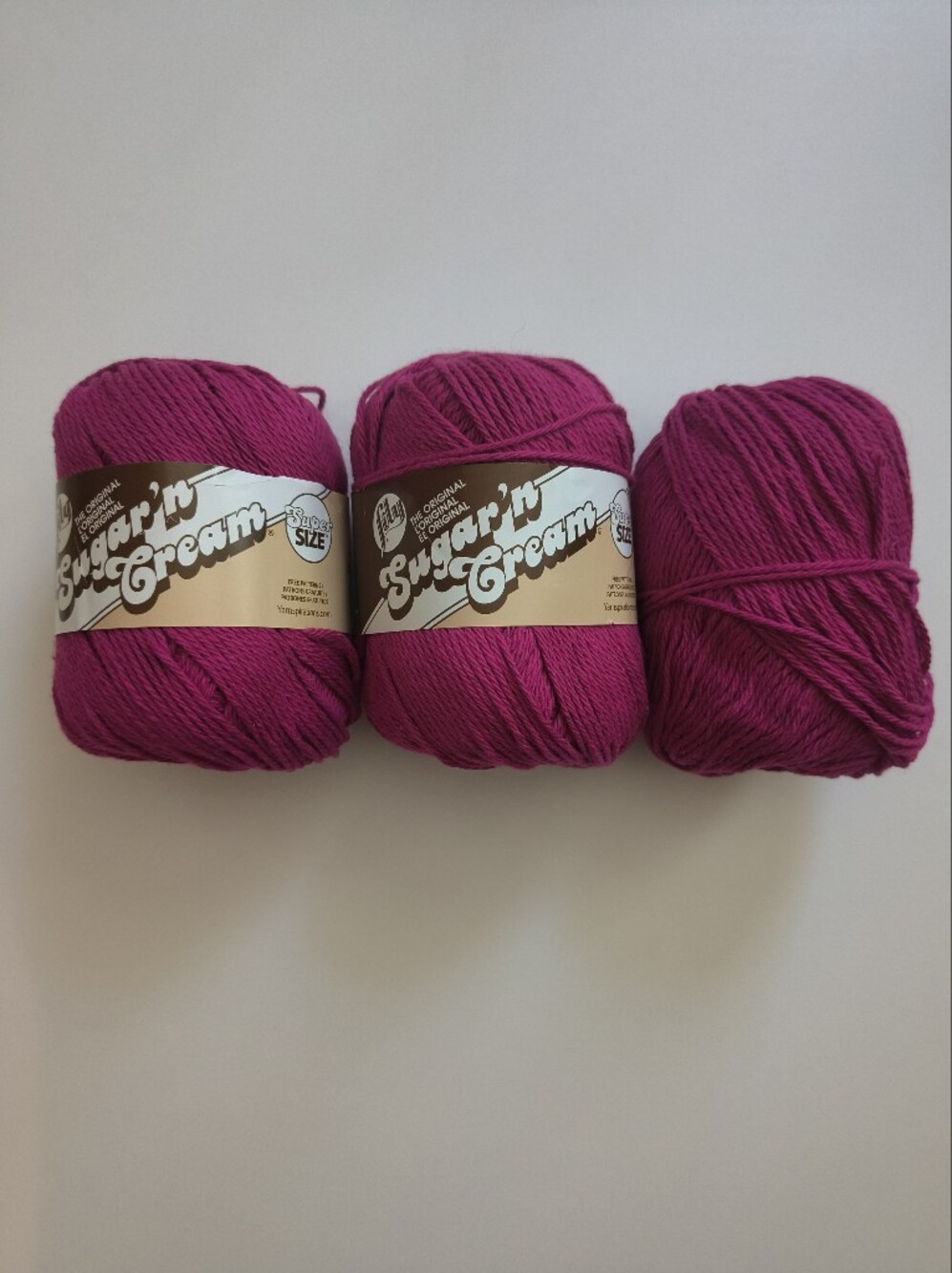 NWT Lot Of 3 Lily Sugar'n Cream 100% Cotton Yarn || Berry Crush